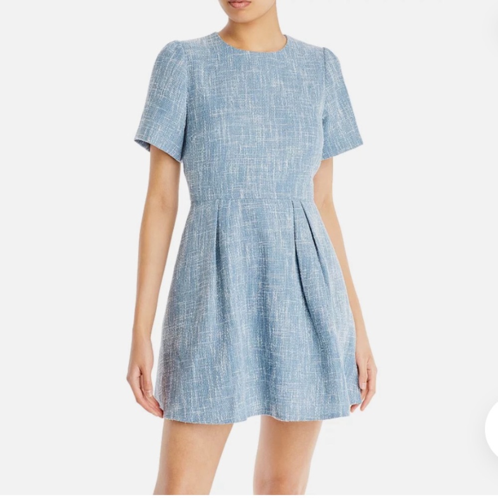 Aqua Womens Boucle Mini Fit & Flare Dress Blue and White Tweed Fabric Size XL
